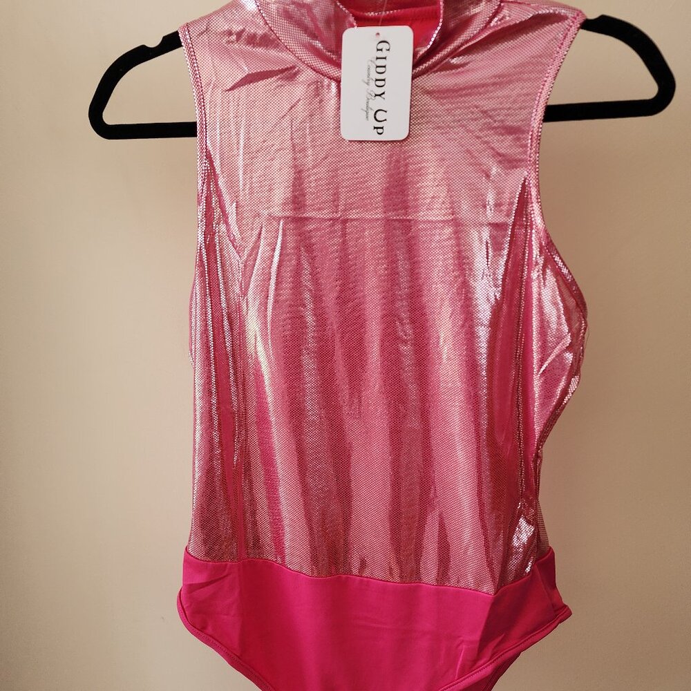 Rose Glitter High Neck Sleeveles Bodysuit